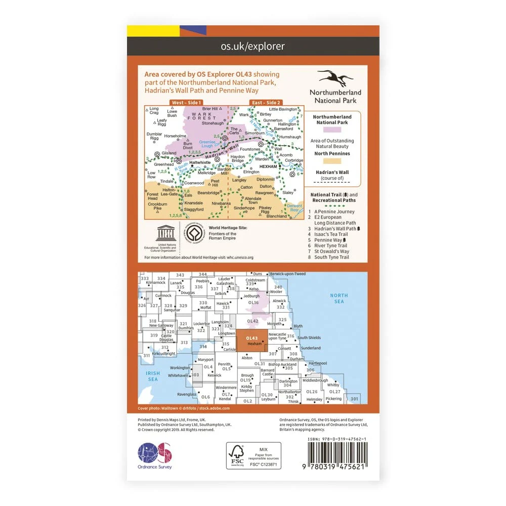 OS Explorer Laminated / Hadrians Wall - Image 2