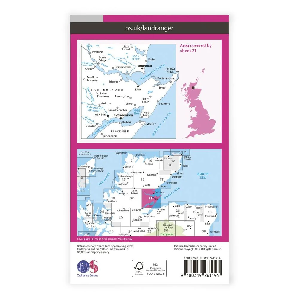 OS Landranger / Dornoch,Alness,Invergordon Area - Image 2